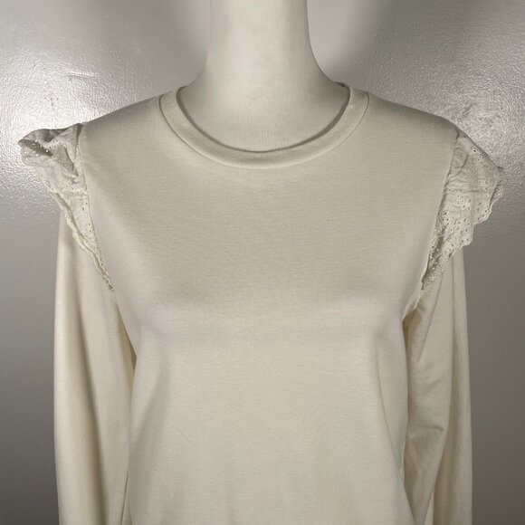 J.CREW Sweatshirt Womens Small Ivory Flutter Long Sleeve Round Neck Pullover - Picture 3 of 16